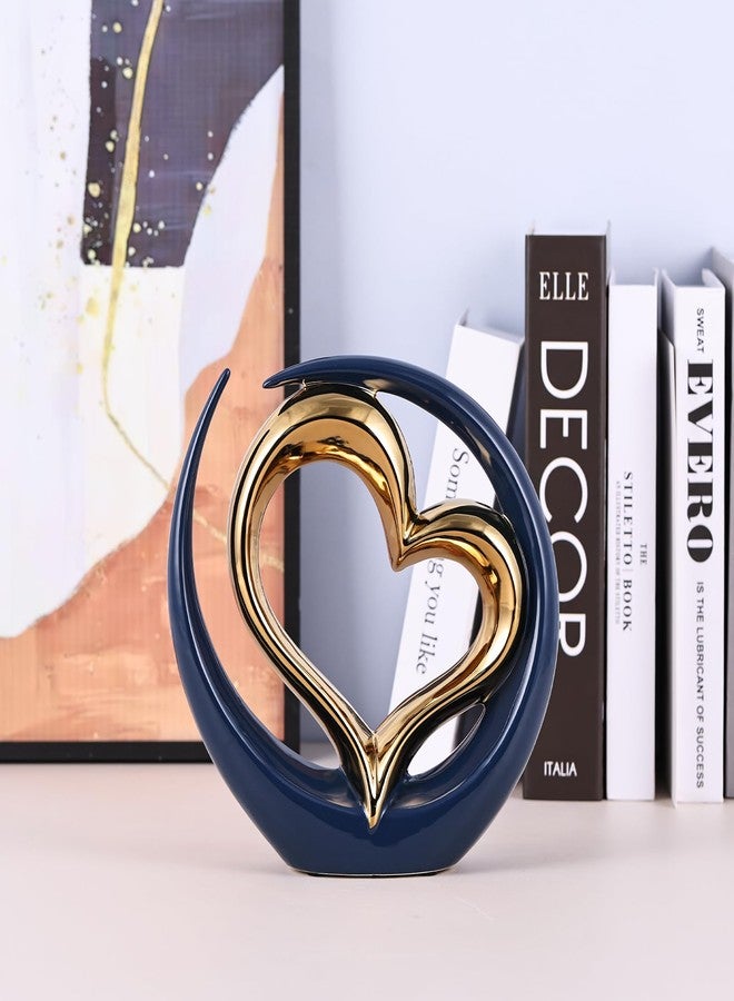 oliruim Ceramic Heart Decor Love Statue, Navy Blue Gold Double Hearts Sculptures for Home Table Centerpiece Decor, Valentine, Wedding, Decorative Items for Shelves, Coffee Table Decor (Hug Heart-Round) - Image 5